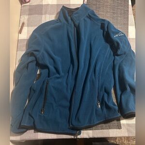 Eddie Bauer Mens Large L Green Teal Textured Fleece Full Zip Jacket